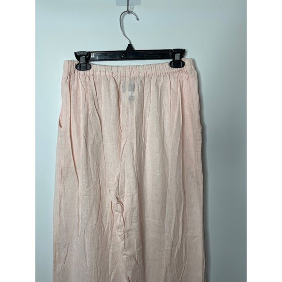 FLAX Wide Leg Elastic Waist Pull On Pant 100% Linen Lightweight Pink Pockets Med - Picture 8 of 9